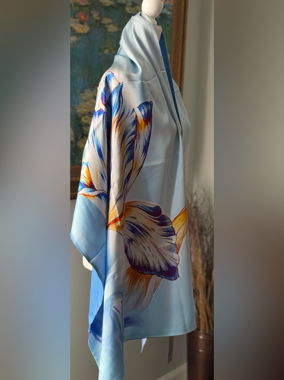 Chinese Silk Scarf with Orchid Print by Saint Joy - NWT, box, and gift bag - Picture 9 of 15